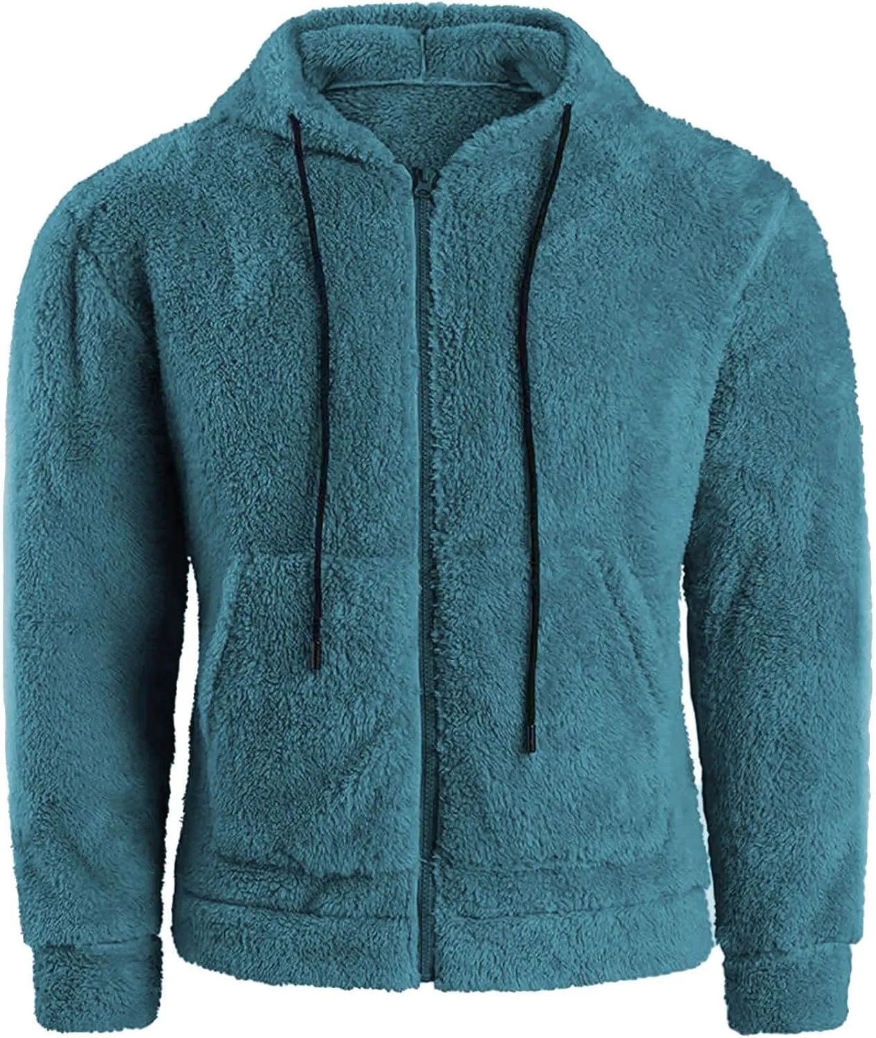 Men's Fuzzy Sherpa Athletic Hoodie Heavyweight Fleece Jacket Zip Up Hooded Sweatshirt Sports Coat Drawstring Outwear