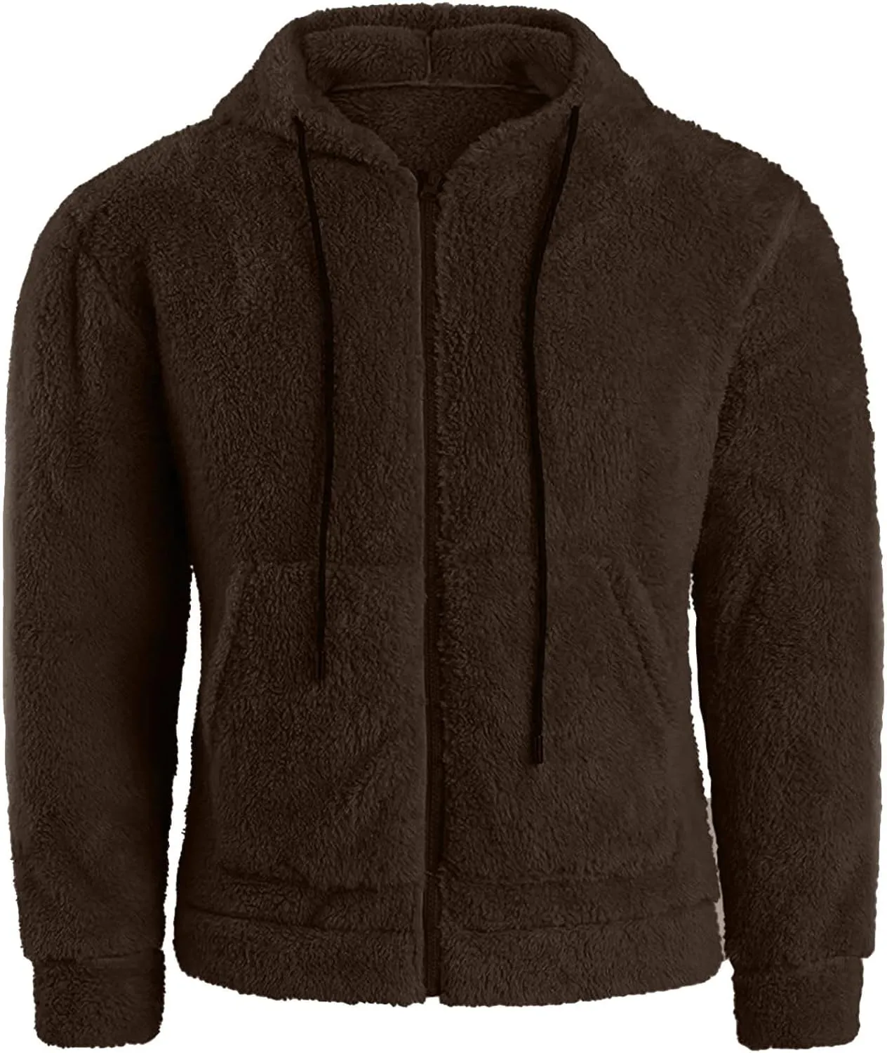 Men's Fuzzy Sherpa Athletic Hoodie Heavyweight Fleece Jacket Zip Up Hooded Sweatshirt Sports Coat Drawstring Outwear