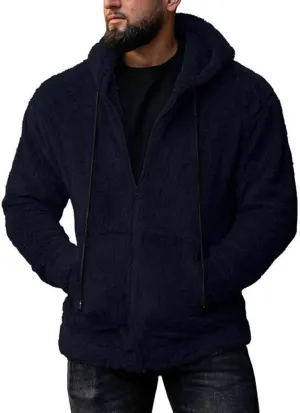Men's Fuzzy Sherpa Athletic Hoodie Heavyweight Fleece Jacket Zip Up Hooded Sweatshirt Sports Coat Drawstring Outwear