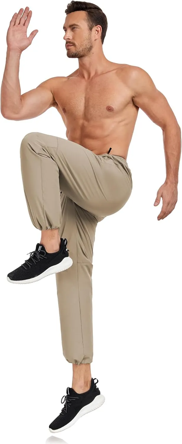 Men's Hiking Pants Lightweight Joggers Elastic Waist Quick Dry Travel Outdoor Running Pants with Zipper Pockets