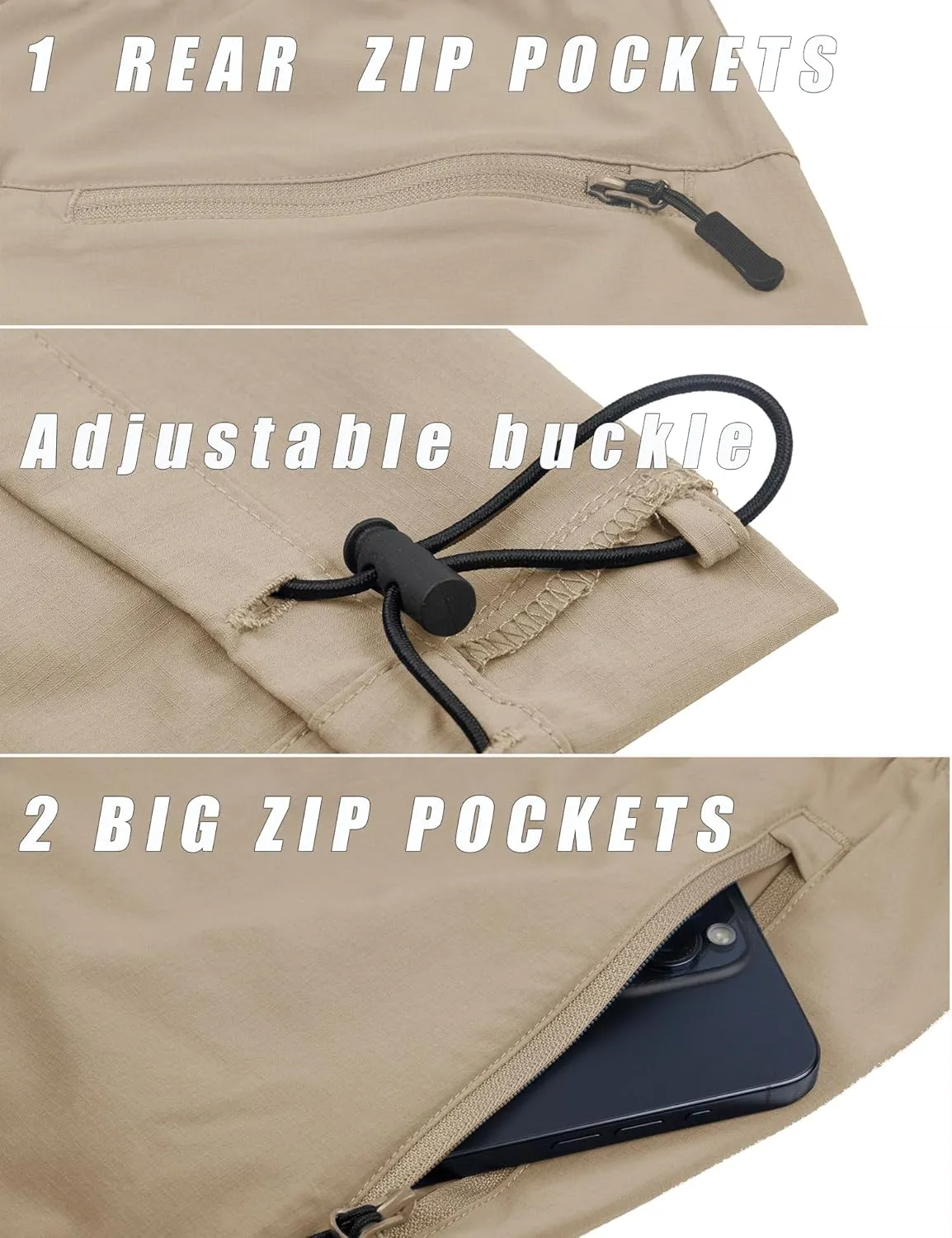 Men's Hiking Pants Lightweight Joggers Elastic Waist Quick Dry Travel Outdoor Running Pants with Zipper Pockets