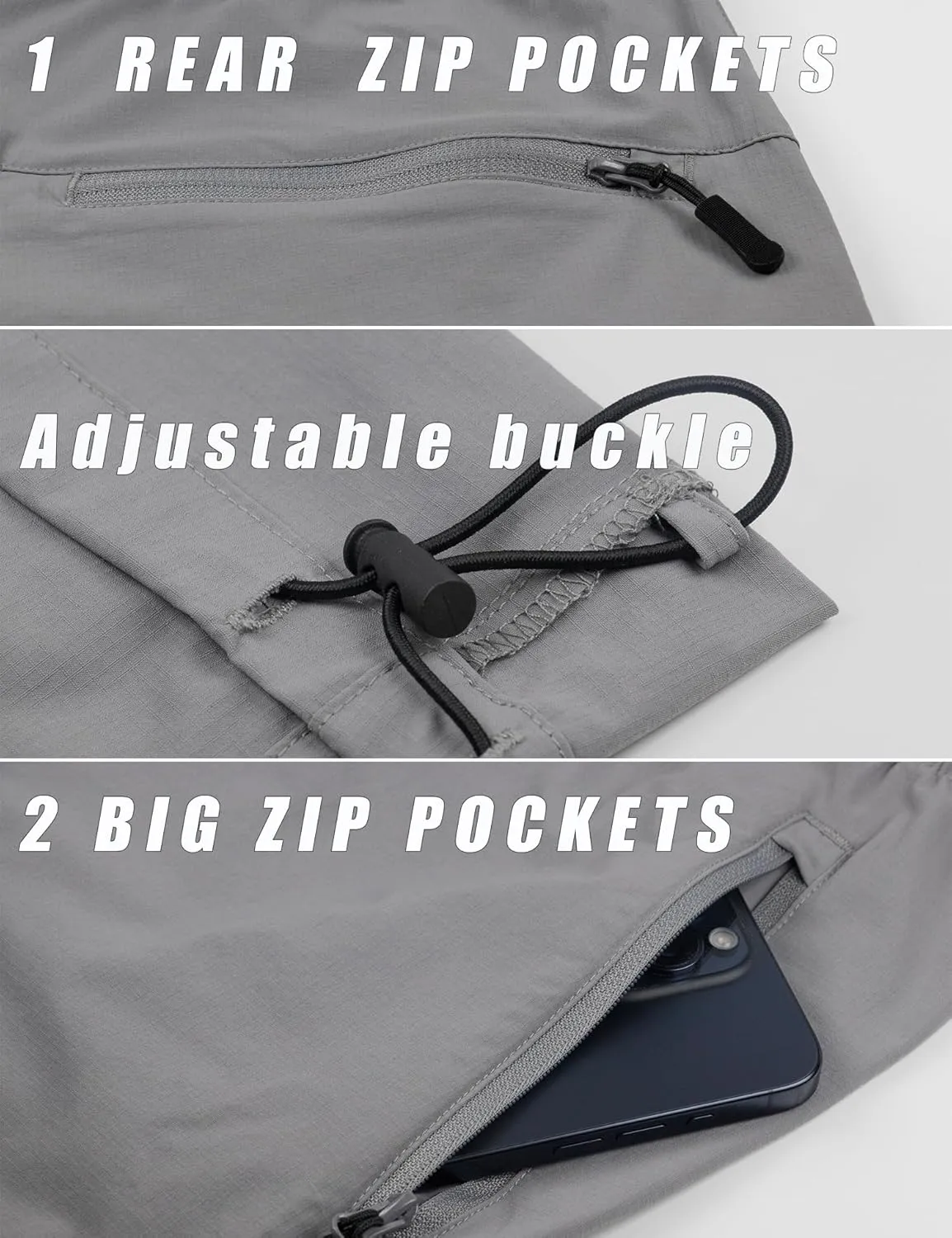 Men's Hiking Pants Lightweight Joggers Elastic Waist Quick Dry Travel Outdoor Running Pants with Zipper Pockets
