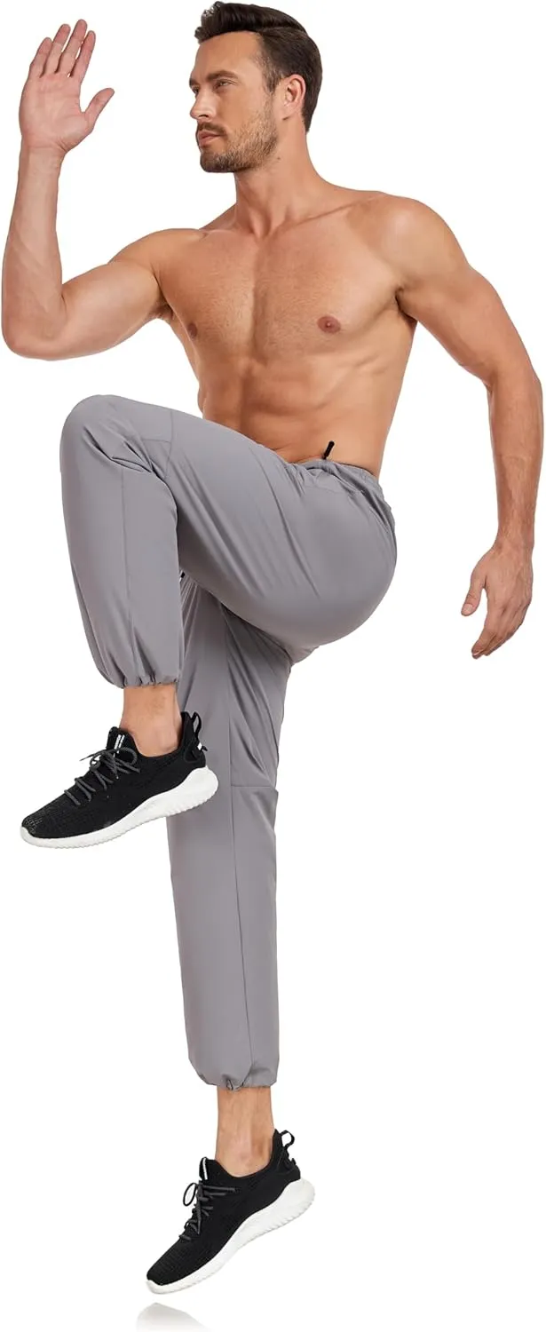 Men's Hiking Pants Lightweight Joggers Elastic Waist Quick Dry Travel Outdoor Running Pants with Zipper Pockets