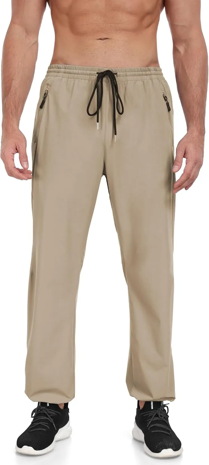 Men's Hiking Pants Lightweight Joggers Elastic Waist Quick Dry Travel Outdoor Running Pants with Zipper Pockets