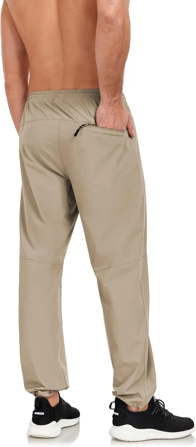 Men's Hiking Pants Lightweight Joggers Elastic Waist Quick Dry Travel Outdoor Running Pants with Zipper Pockets