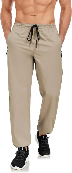 Men's Hiking Pants Lightweight Joggers Elastic Waist Quick Dry Travel Outdoor Running Pants with Zipper Pockets
