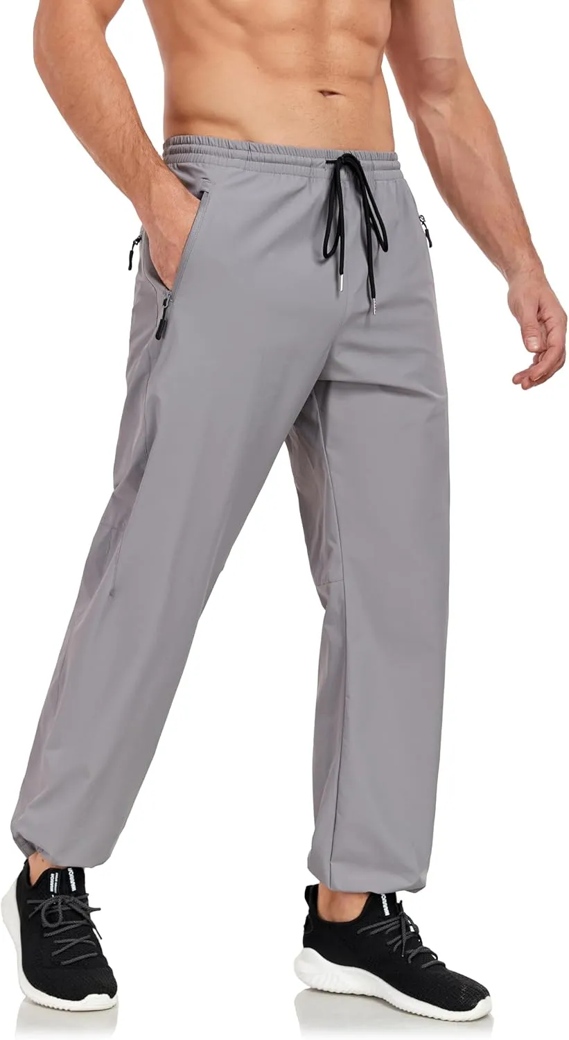 Men's Hiking Pants Lightweight Joggers Elastic Waist Quick Dry Travel Outdoor Running Pants with Zipper Pockets