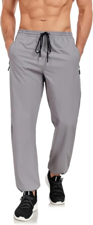 Men's Hiking Pants Lightweight Joggers Elastic Waist Quick Dry Travel Outdoor Running Pants with Zipper Pockets