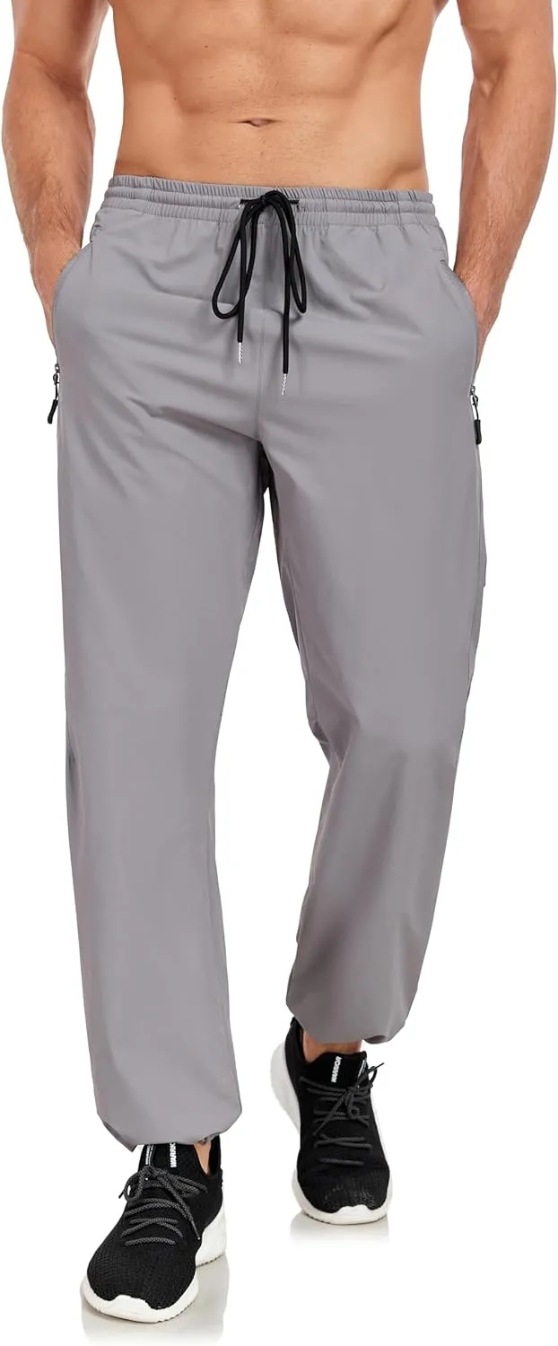 Men's Hiking Pants Lightweight Joggers Elastic Waist Quick Dry Travel Outdoor Running Pants with Zipper Pockets