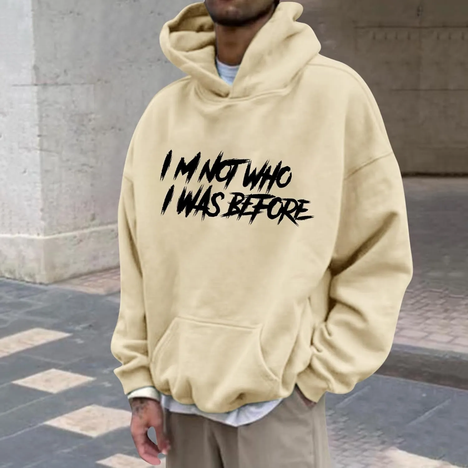 Mens Hoodie Lightweight Long Sleeve Sweatshirt Casual Pullover Tops Letter Print Hoodies Loose Fit Hoodie Sweatshirt