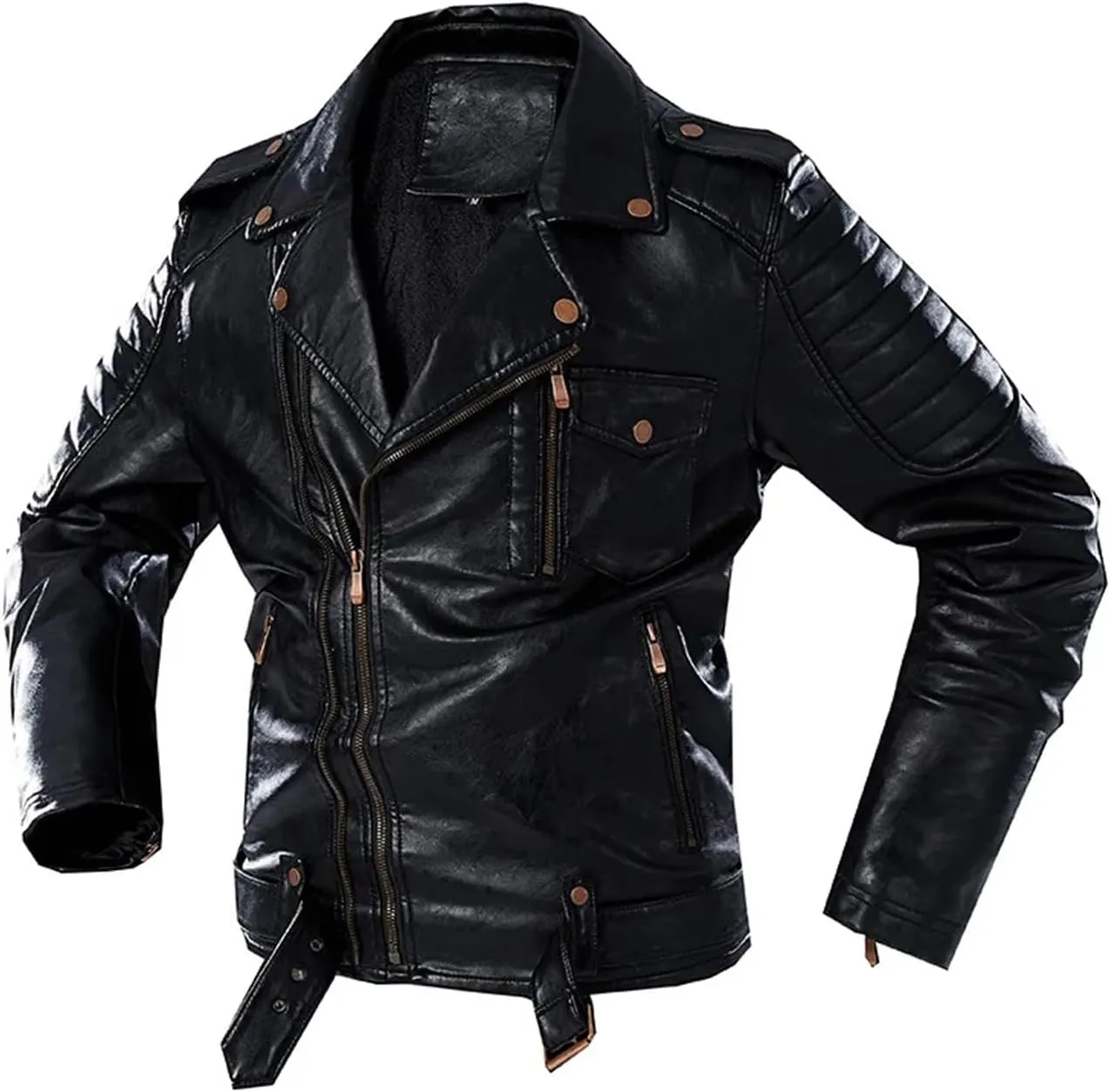 Mens Leather Jackets Vintage Motorcycle Leather Jacket Casual Lapel PU Leather Blazer Coat