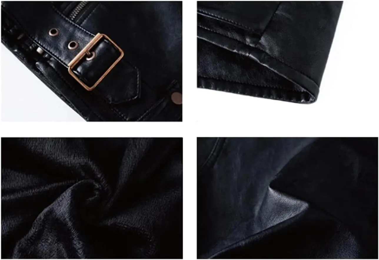 Mens Leather Jackets Vintage Motorcycle Leather Jacket Casual Lapel PU Leather Blazer Coat