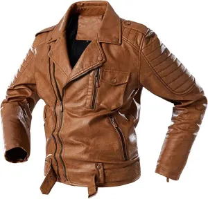 Mens Leather Jackets Vintage Motorcycle Leather Jacket Casual Lapel PU Leather Blazer Coat