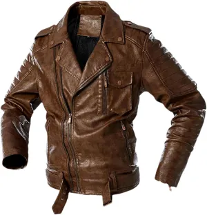 Mens Leather Jackets Vintage Motorcycle Leather Jacket Casual Lapel PU Leather Blazer Coat