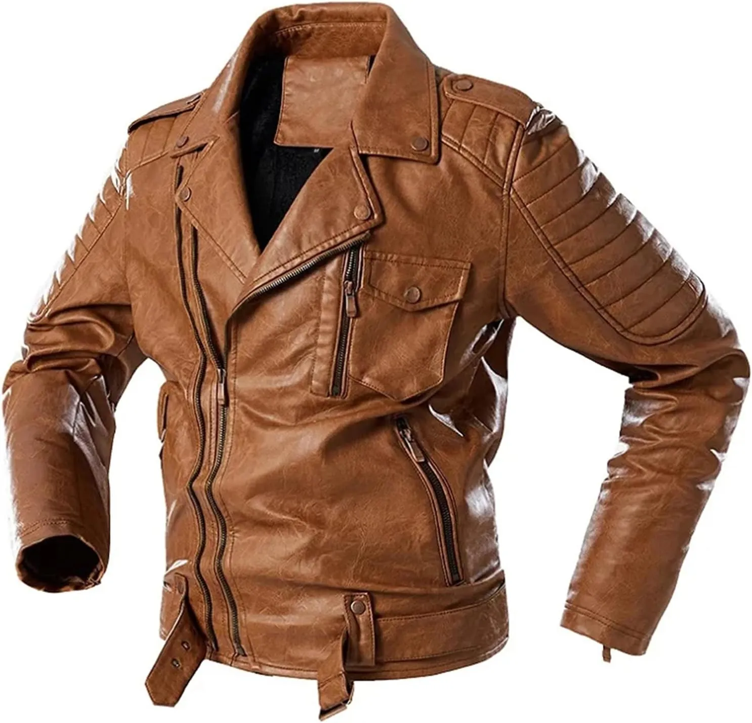 Mens Leather Jackets Vintage Motorcycle Leather Jacket Casual Lapel PU Leather Blazer Coat