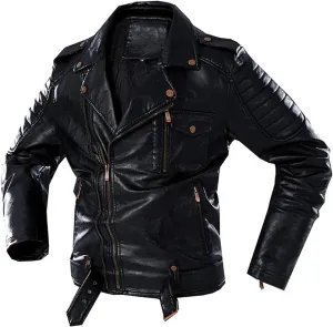 Mens Leather Jackets Vintage Motorcycle Leather Jacket Casual Lapel PU Leather Blazer Coat