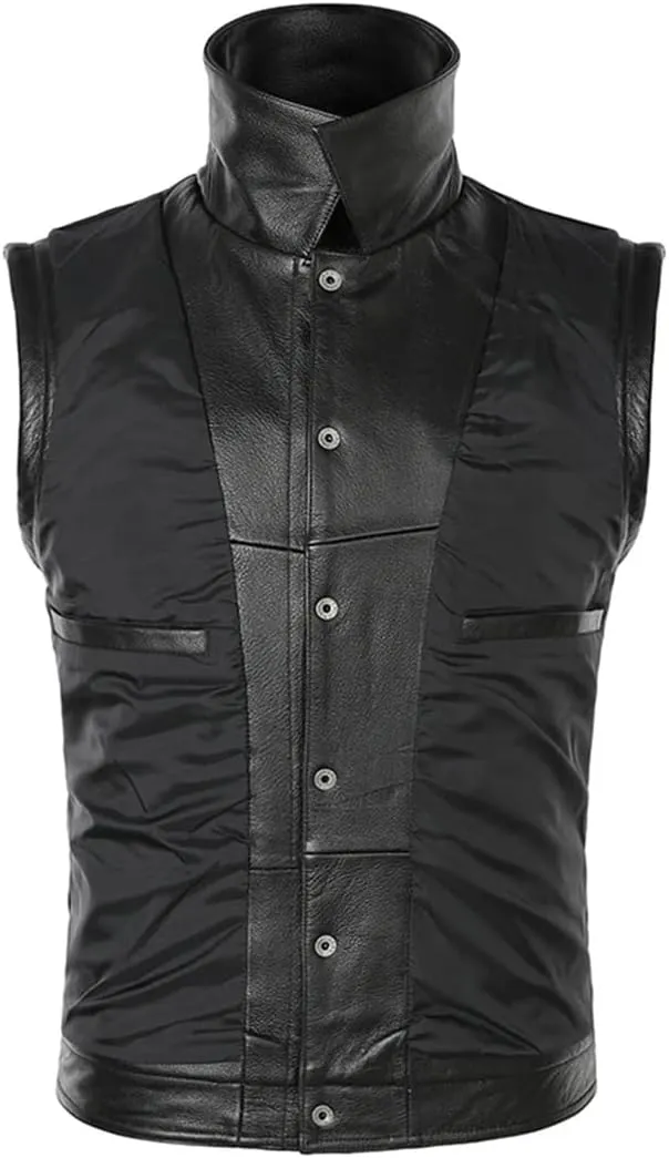 Men's Leather Motorcycle Biker Vest Genuine Leather Sleeveless Jackets Thick Leather Waistcoat