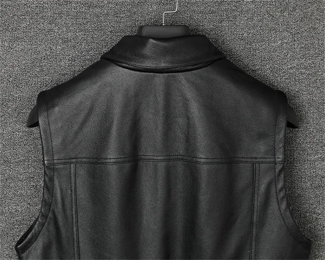 Men's Leather Motorcycle Biker Vest Genuine Leather Sleeveless Jackets Thick Leather Waistcoat