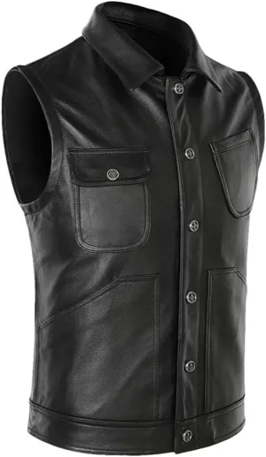 Men's Leather Motorcycle Biker Vest Genuine Leather Sleeveless Jackets Thick Leather Waistcoat