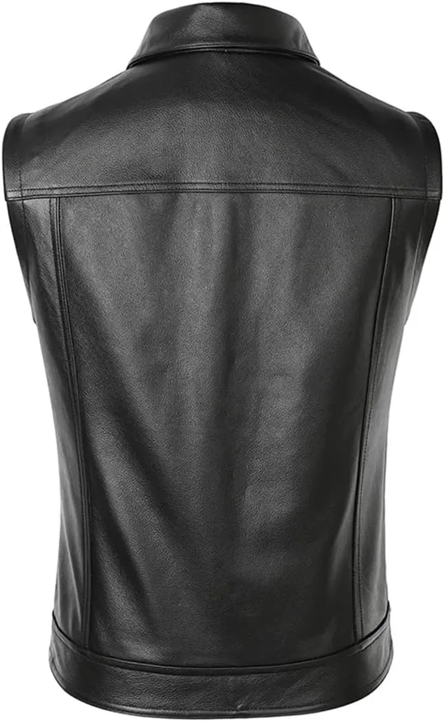 Men's Leather Motorcycle Biker Vest Genuine Leather Sleeveless Jackets Thick Leather Waistcoat