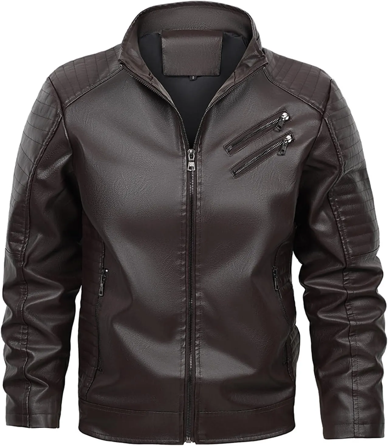 Mens Loose Solid Color Zip PU Leather Jacket Lightweight Lapel Motorcycle Biker Leather Jacket Leather Jacket Coats