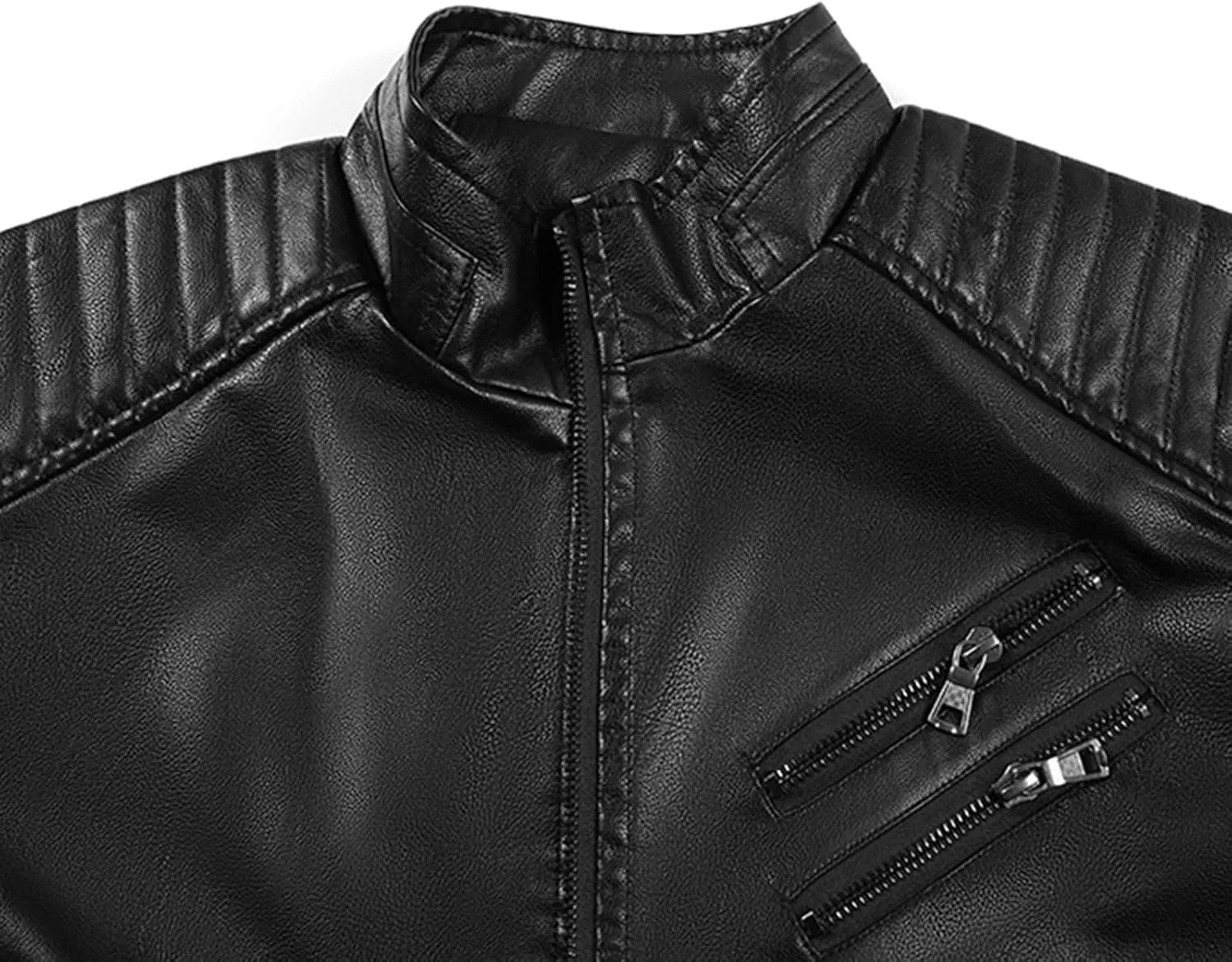 Mens Loose Solid Color Zip PU Leather Jacket Lightweight Lapel Motorcycle Biker Leather Jacket Leather Jacket Coats