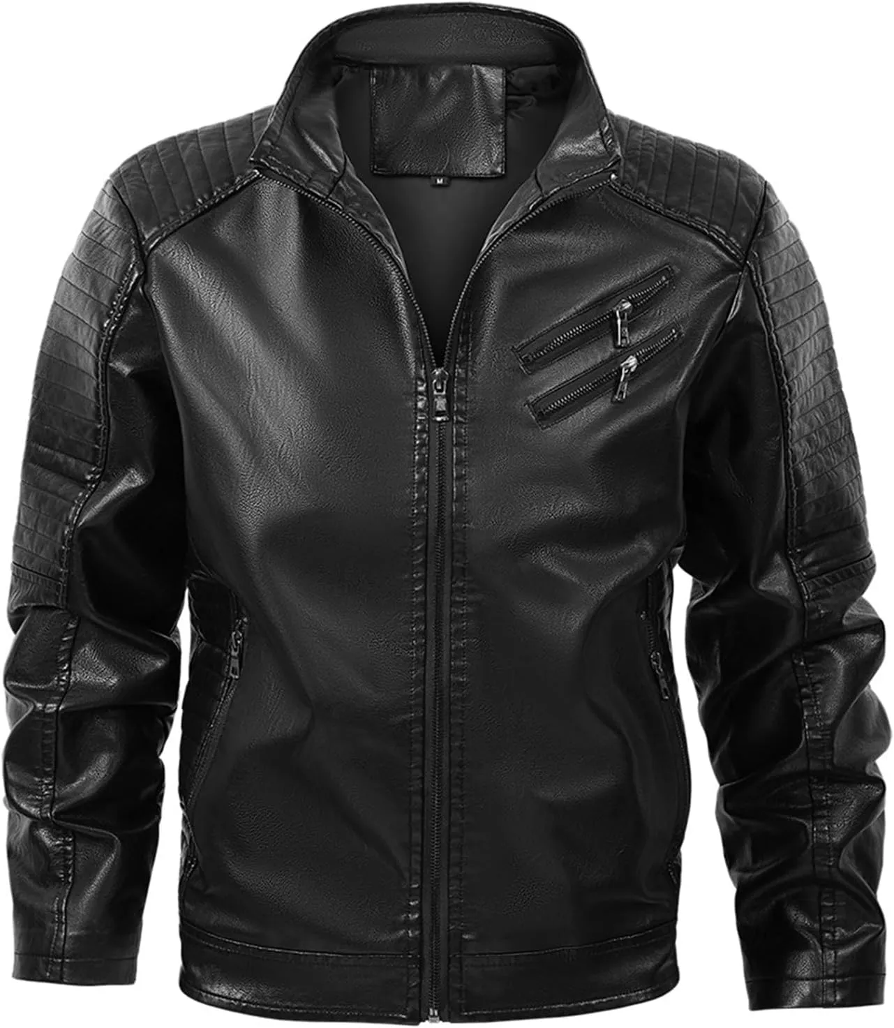 Mens Loose Solid Color Zip PU Leather Jacket Lightweight Lapel Motorcycle Biker Leather Jacket Leather Jacket Coats