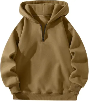 Mens Quarter Zip Pullover Comfy Loose Fit Long Sleeve Oversized Hoodie Trendy Casual Fleece Hooded Sweatshirt