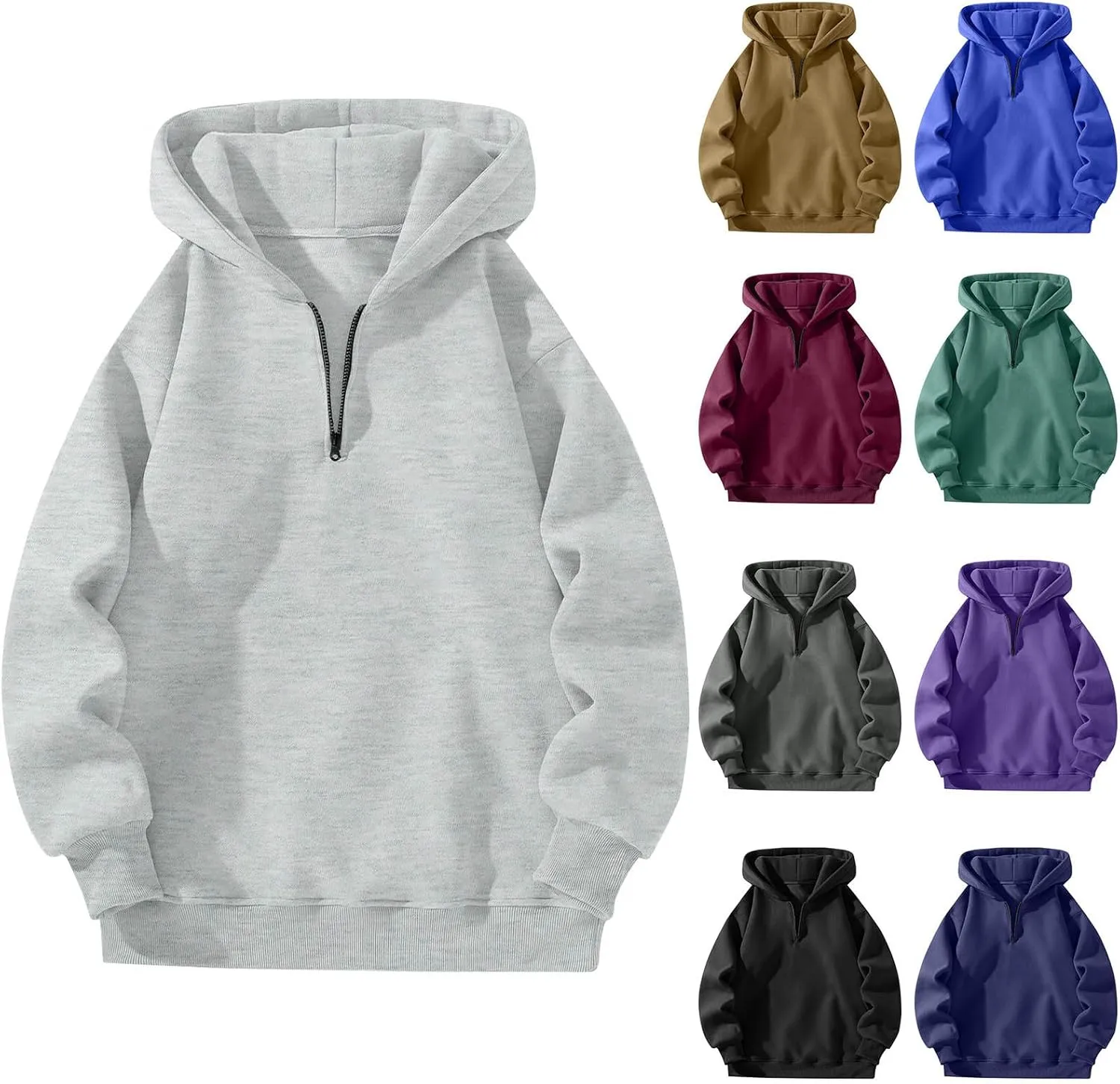 Mens Quarter Zip Pullover Comfy Loose Fit Long Sleeve Oversized Hoodie Trendy Casual Fleece Hooded Sweatshirt