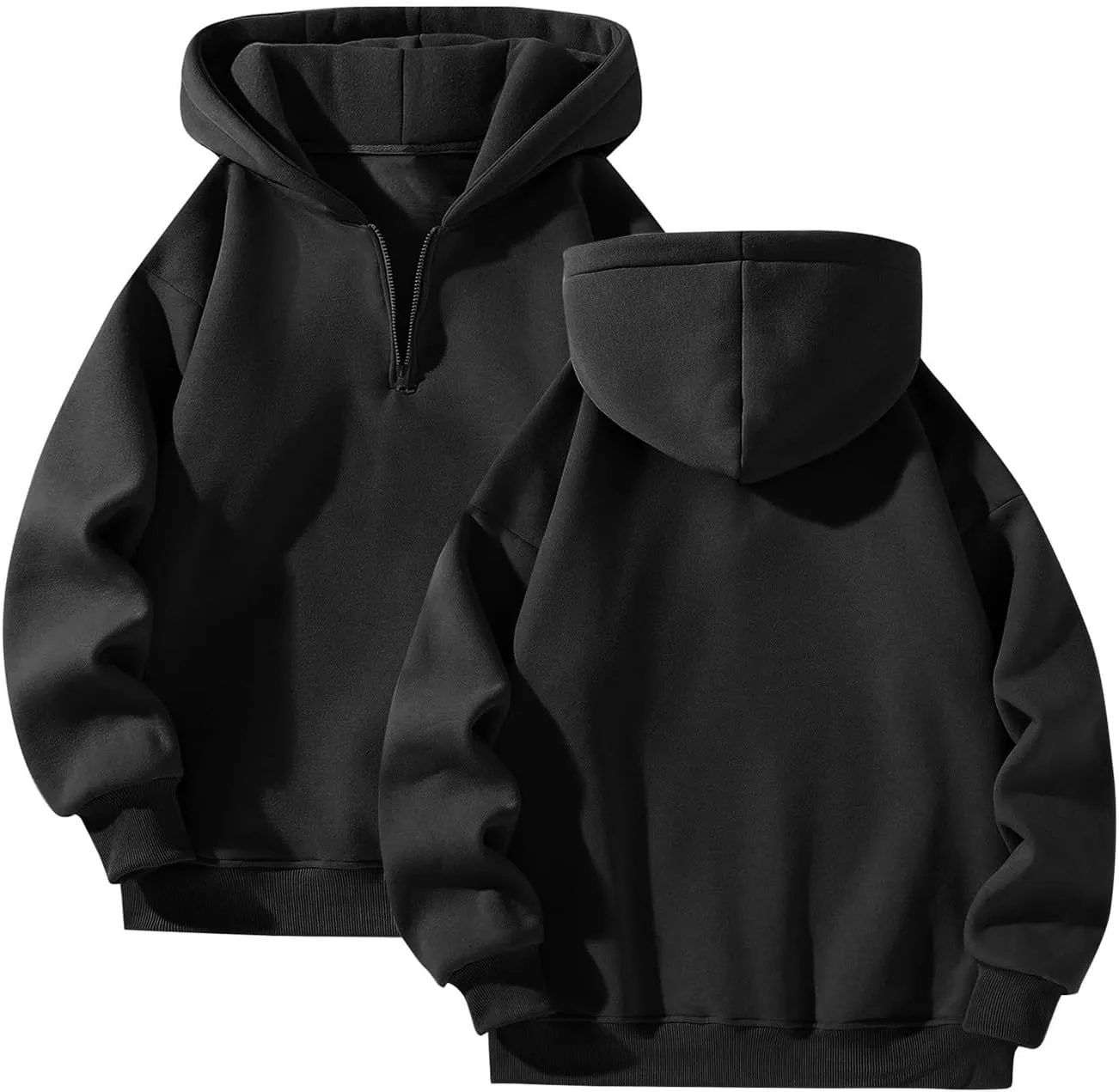 Mens Quarter Zip Pullover Comfy Loose Fit Long Sleeve Oversized Hoodie Trendy Casual Fleece Hooded Sweatshirt