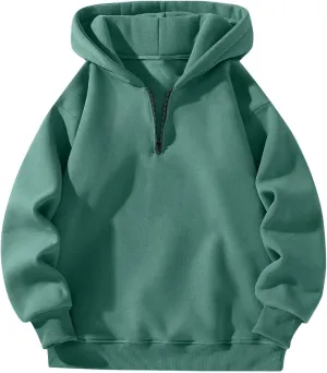 Mens Quarter Zip Pullover Comfy Loose Fit Long Sleeve Oversized Hoodie Trendy Casual Fleece Hooded Sweatshirt