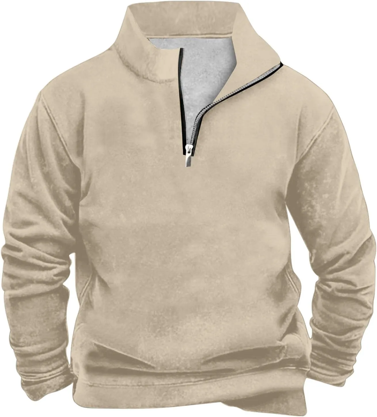 Men's Quarter Zip Pullover Loose Fit Mock Neck Long Sleeve Sweatshirt Solid Casual Lightweight Polo Sweaters