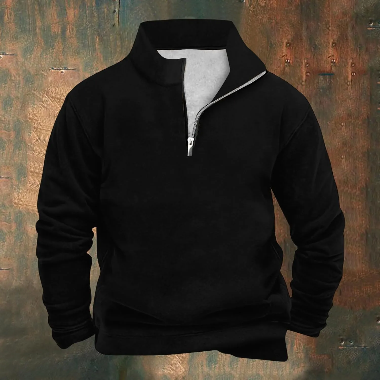 Men's Quarter Zip Pullover Loose Fit Mock Neck Long Sleeve Sweatshirt Solid Casual Lightweight Polo Sweaters