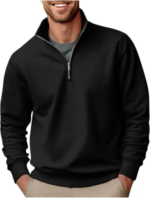 Men's Quarter Zip Pullover Loose Fit Mock Neck Long Sleeve Sweatshirt Solid Casual Lightweight Polo Sweaters