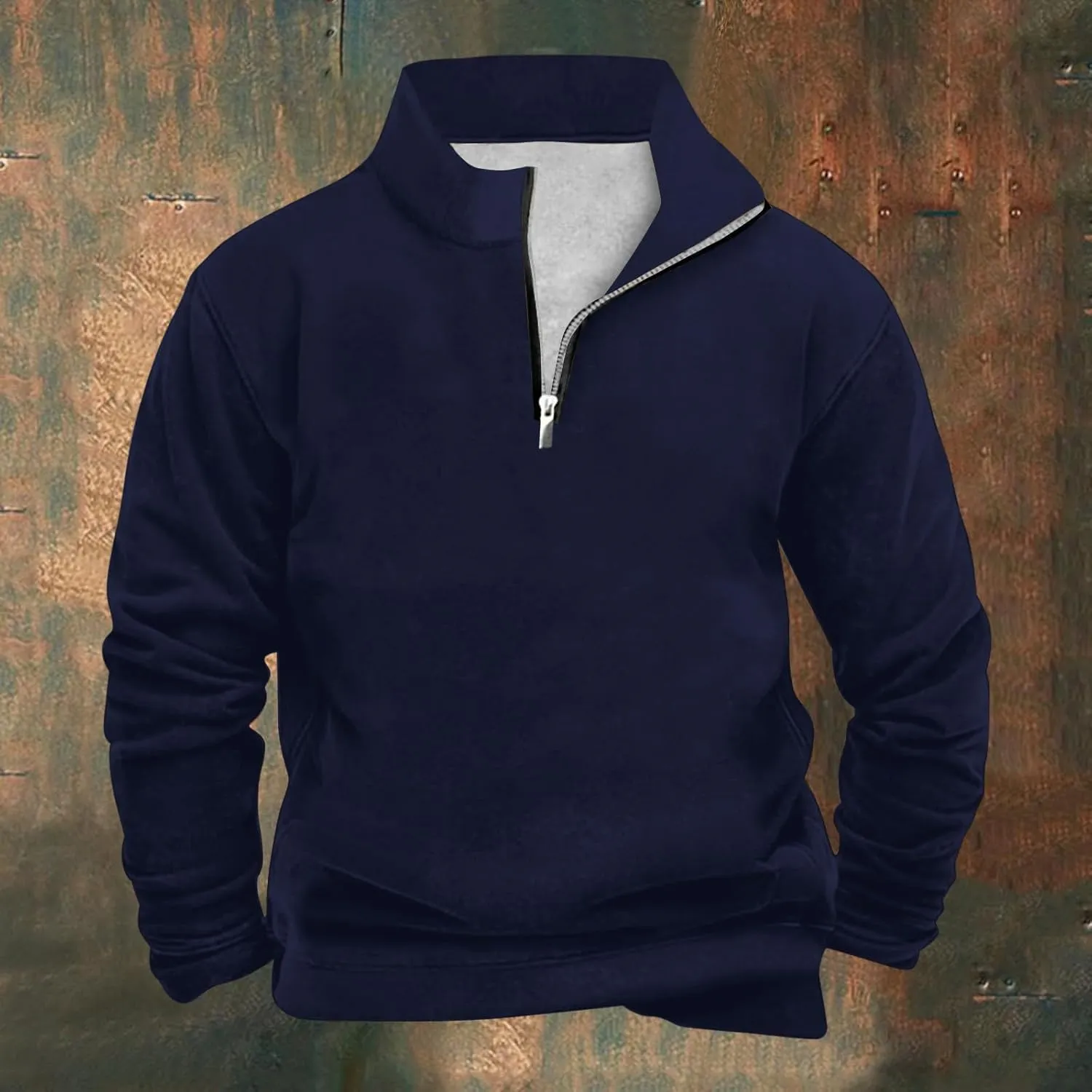 Men's Quarter Zip Pullover Loose Fit Mock Neck Long Sleeve Sweatshirt Solid Casual Lightweight Polo Sweaters