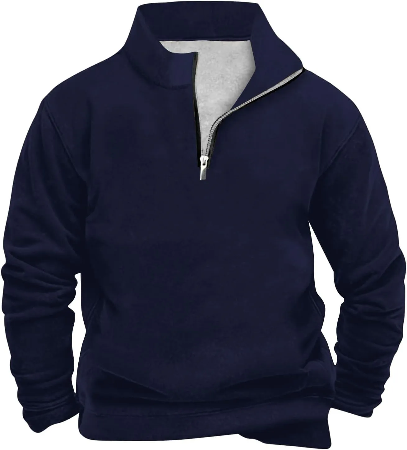 Men's Quarter Zip Pullover Loose Fit Mock Neck Long Sleeve Sweatshirt Solid Casual Lightweight Polo Sweaters