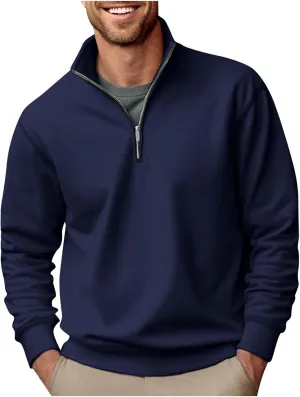 Men's Quarter Zip Pullover Loose Fit Mock Neck Long Sleeve Sweatshirt Solid Casual Lightweight Polo Sweaters