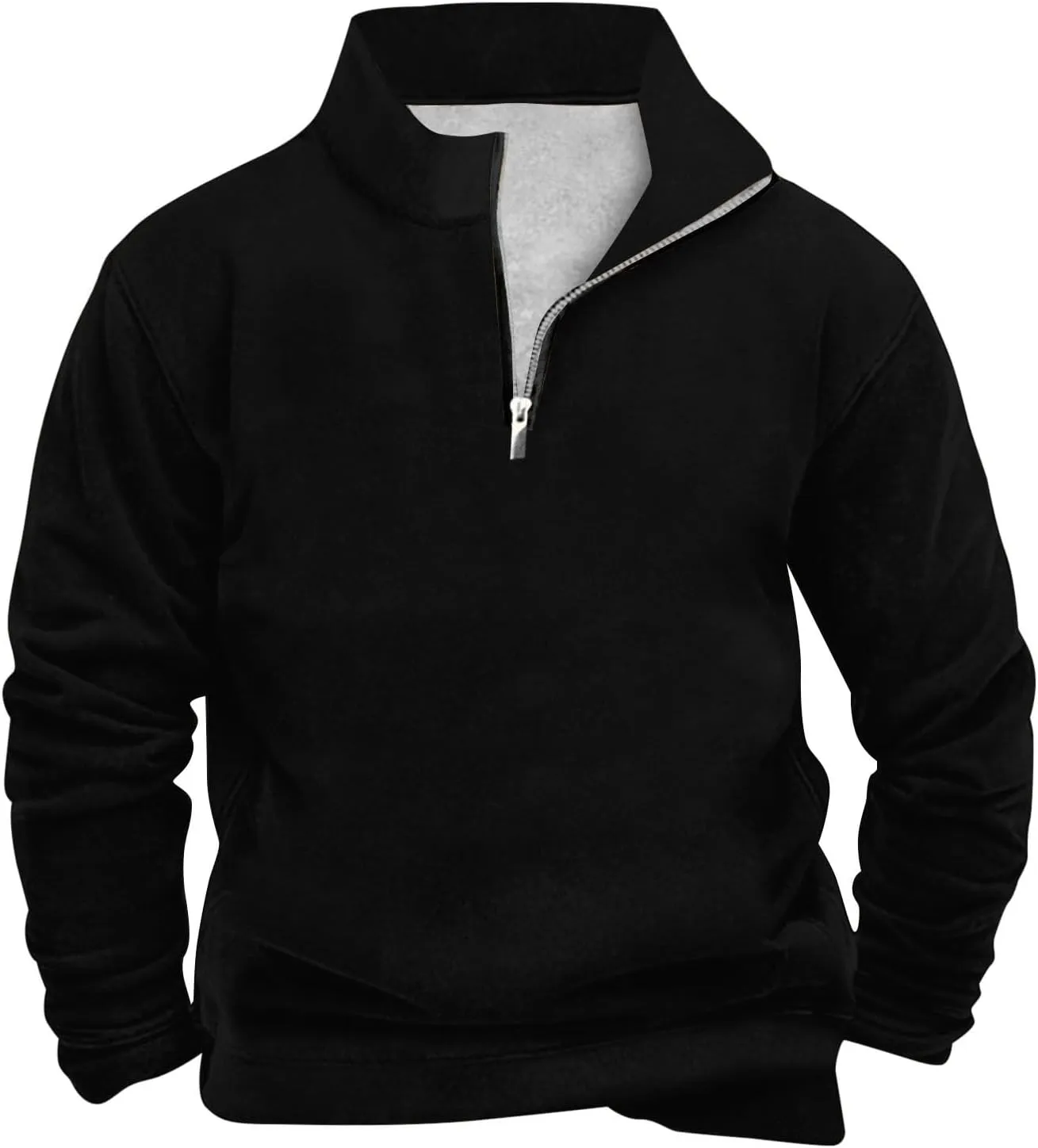 Men's Quarter Zip Pullover Loose Fit Mock Neck Long Sleeve Sweatshirt Solid Casual Lightweight Polo Sweaters