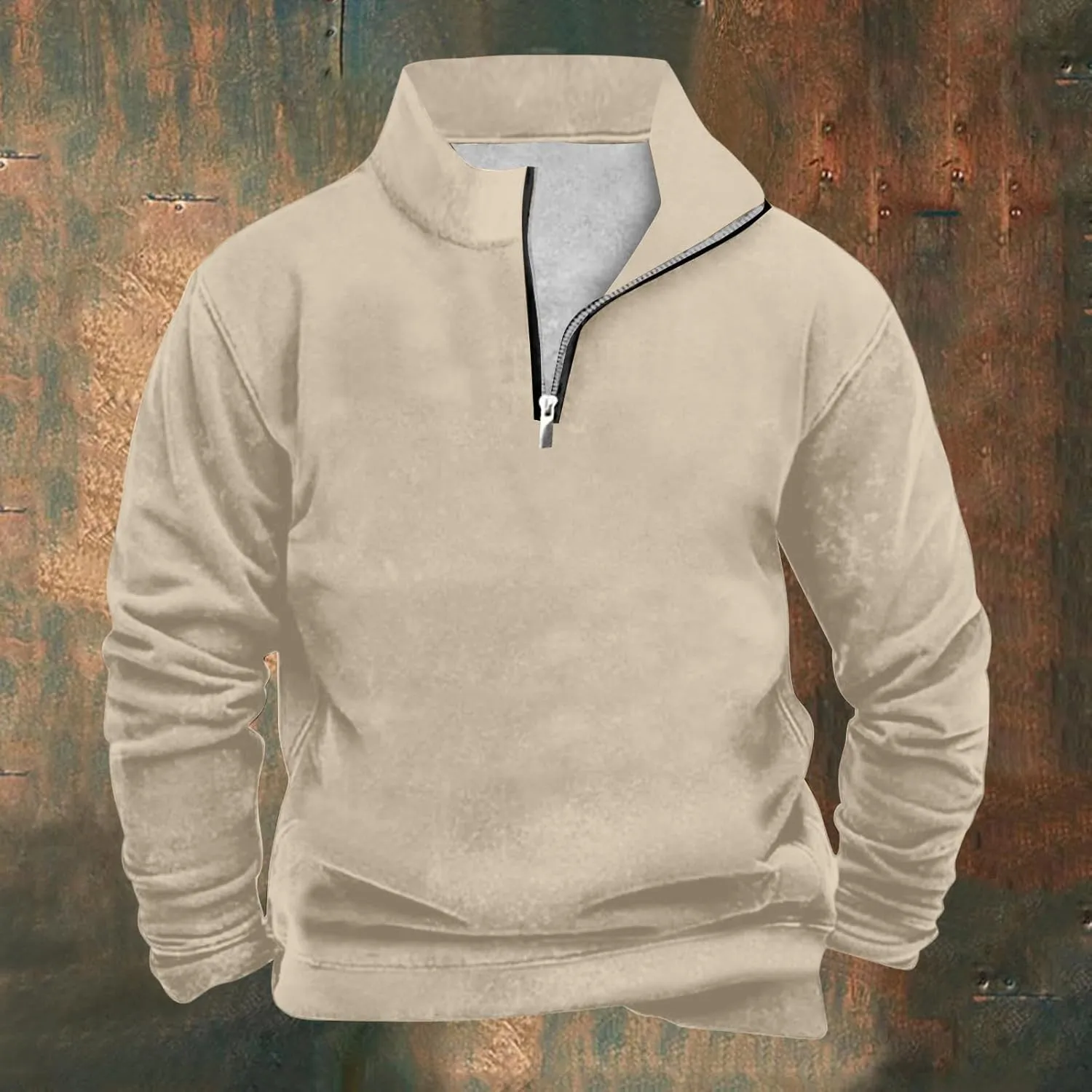 Men's Quarter Zip Pullover Loose Fit Mock Neck Long Sleeve Sweatshirt Solid Casual Lightweight Polo Sweaters