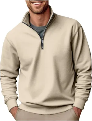 Men's Quarter Zip Pullover Loose Fit Mock Neck Long Sleeve Sweatshirt Solid Casual Lightweight Polo Sweaters