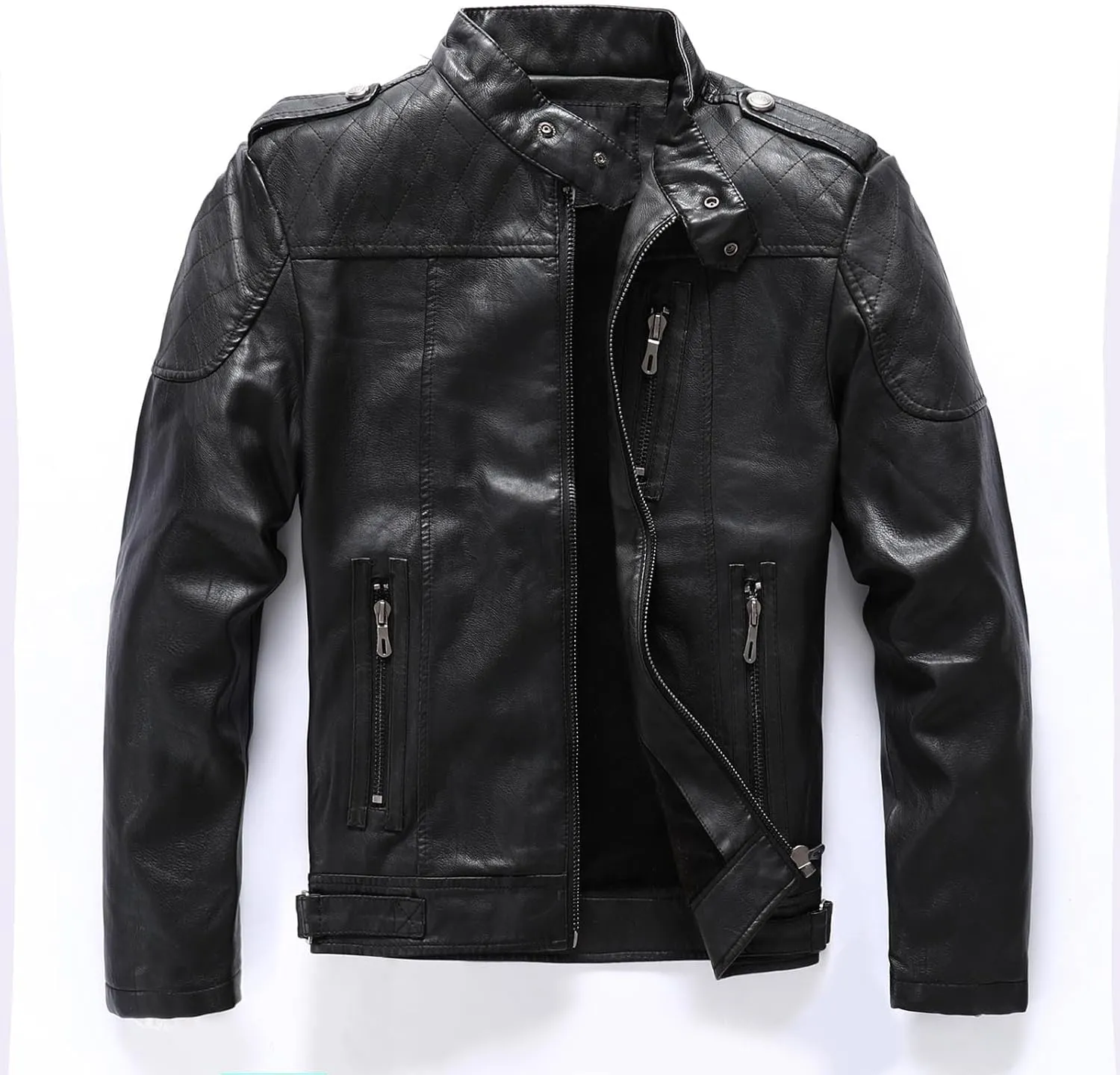 Mens Stand Collar Leather Jacket Motorcycle Lightweight Leather Jackets Men Faux Leather Bomber Casual Zipper Outwear