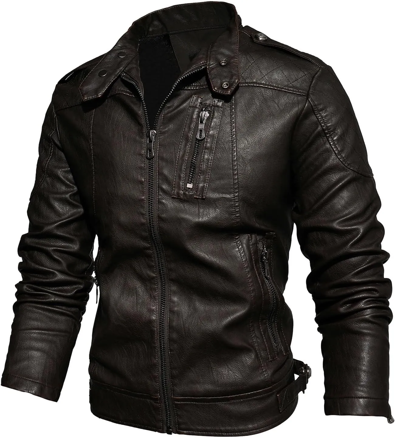 Mens Stand Collar Leather Jacket Motorcycle Lightweight Leather Jackets Men Faux Leather Bomber Casual Zipper Outwear