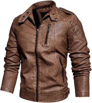 Mens Stand Collar Leather Jacket Motorcycle Lightweight Leather Jackets Men Faux Leather Bomber Casual Zipper Outwear