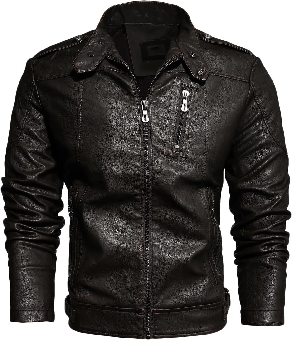 Mens Stand Collar Leather Jacket Motorcycle Lightweight Leather Jackets Men Faux Leather Bomber Casual Zipper Outwear