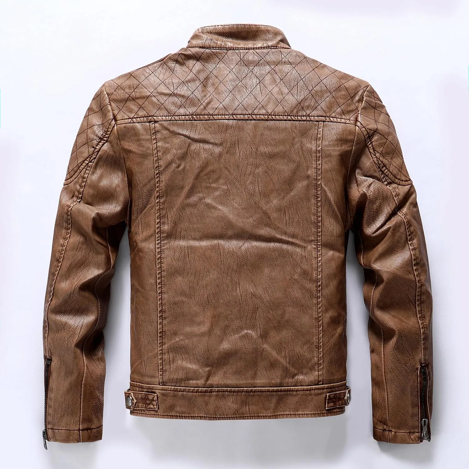 Mens Stand Collar Leather Jacket Motorcycle Lightweight Leather Jackets Men Faux Leather Bomber Casual Zipper Outwear