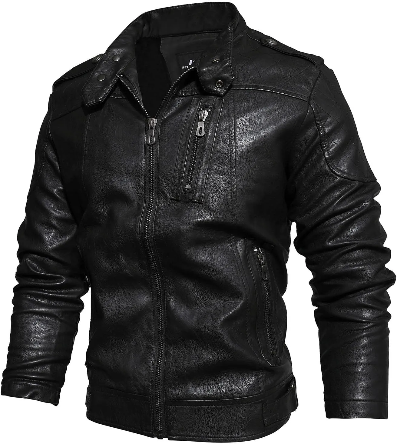 Mens Stand Collar Leather Jacket Motorcycle Lightweight Leather Jackets Men Faux Leather Bomber Casual Zipper Outwear