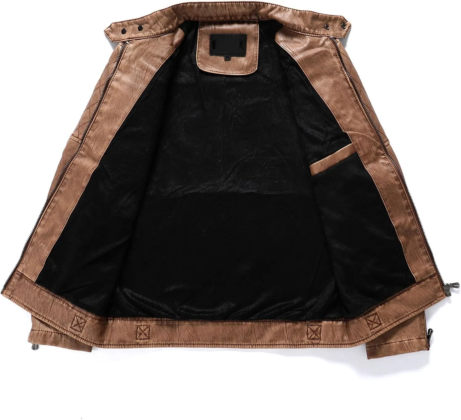 Mens Stand Collar Leather Jacket Motorcycle Lightweight Leather Jackets Men Faux Leather Bomber Casual Zipper Outwear