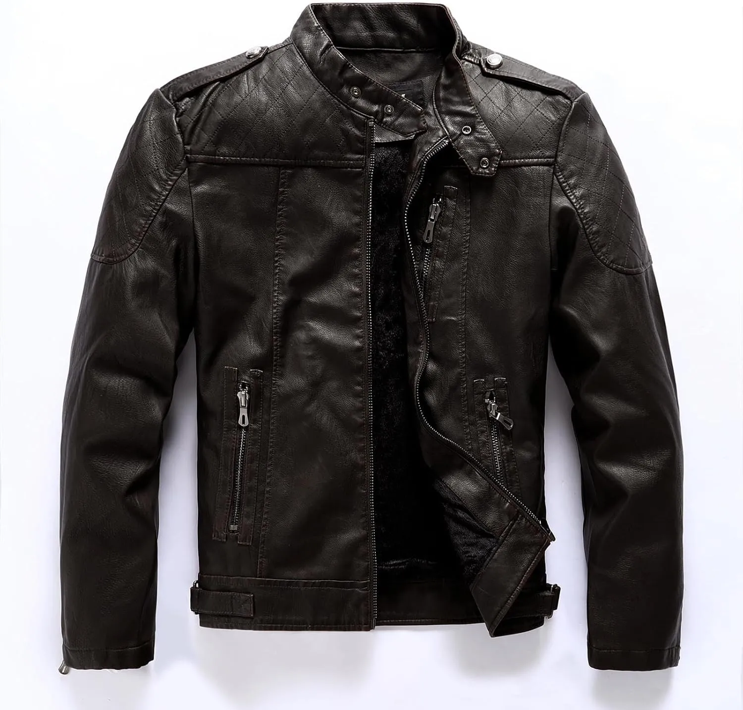 Mens Stand Collar Leather Jacket Motorcycle Lightweight Leather Jackets Men Faux Leather Bomber Casual Zipper Outwear
