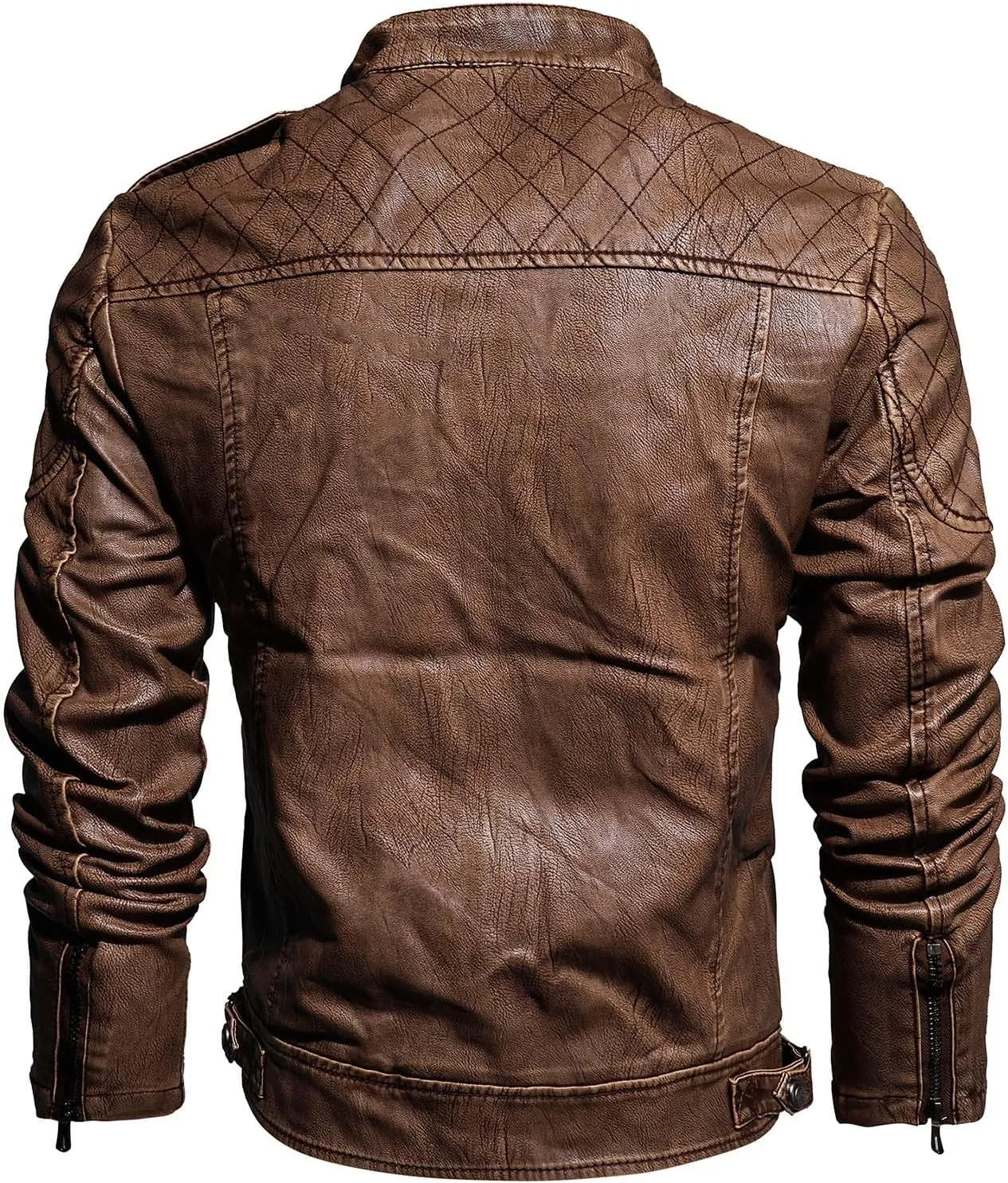 Mens Stand Collar Leather Jacket Motorcycle Lightweight Leather Jackets Men Faux Leather Bomber Casual Zipper Outwear