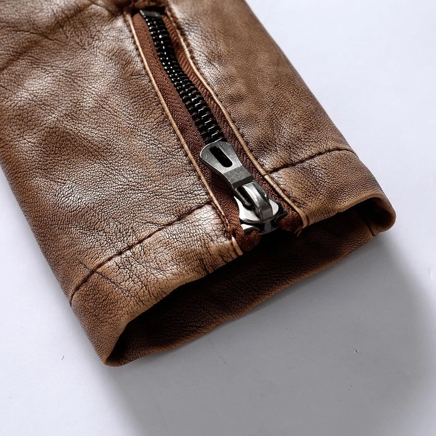 Mens Stand Collar Leather Jacket Motorcycle Lightweight Leather Jackets Men Faux Leather Bomber Casual Zipper Outwear